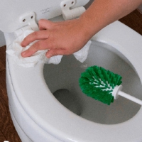 Wash the shower, tub, toilet, sink